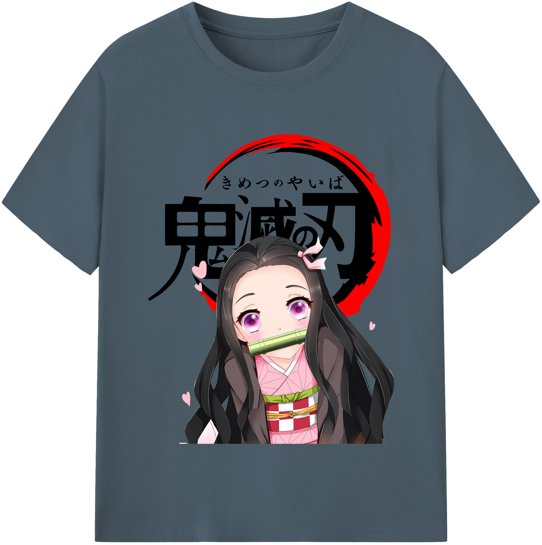 （画像用） 鬼滅の刃（きめつのやいば）竈門 禰󠄀豆子／かまど ねずこ Kamado Nezuko 綿100％半袖Tシャツ（フロントプリント）